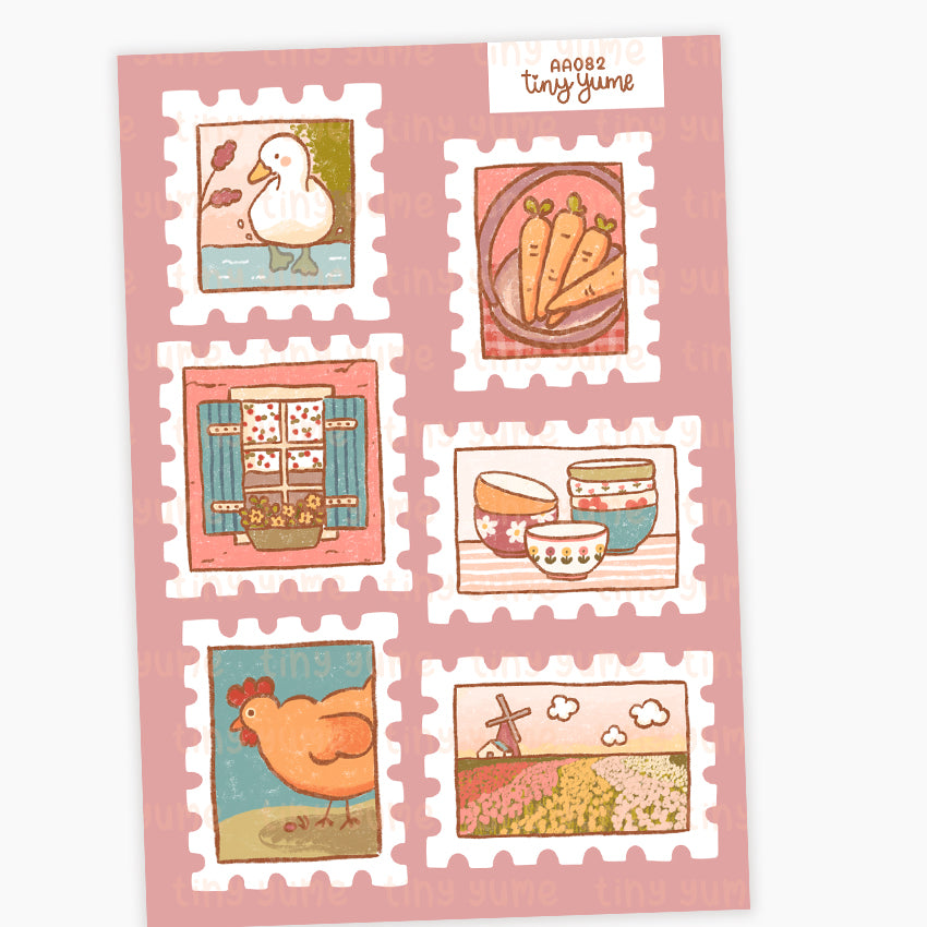 Cottagecore stamp Stickers, Polco Stickers, Deco Stickers, Hand Draw Stickers, Cute Stickers