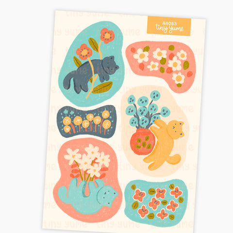 Botanical cats Stickers, Polco Stickers, Deco Stickers, Hand Draw Stickers, Cute Stickers