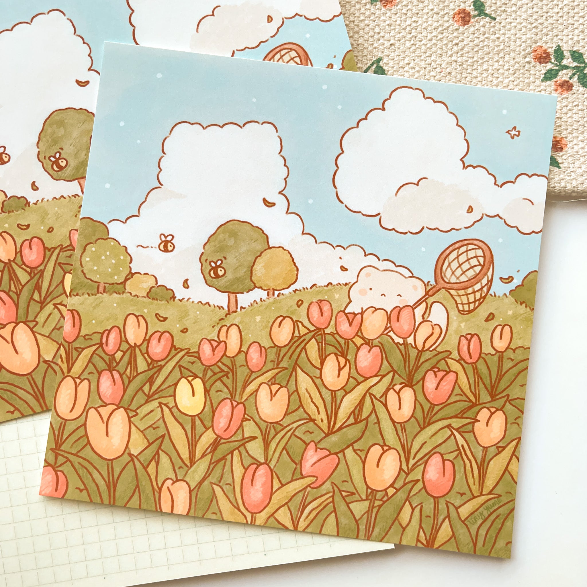 Tiny Yume tulip Print, Handmade Print, Cute Mini Print, Cute Wall Decor, Cute Illustration