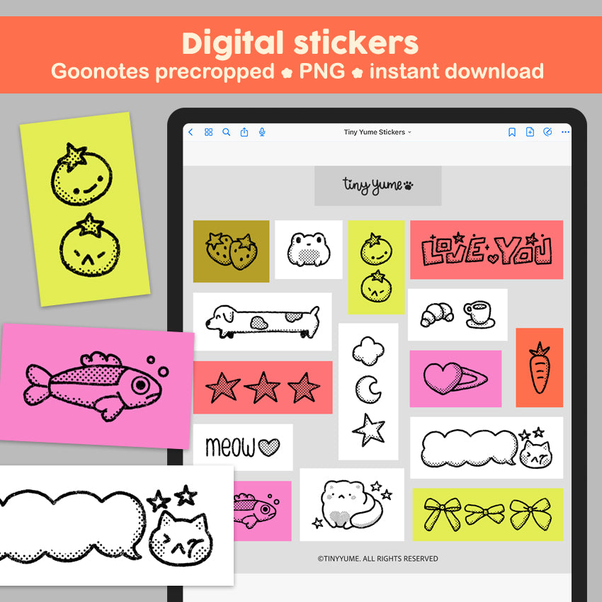 Riso inspired digital stickers, pre-cropped Goodnotes stickers