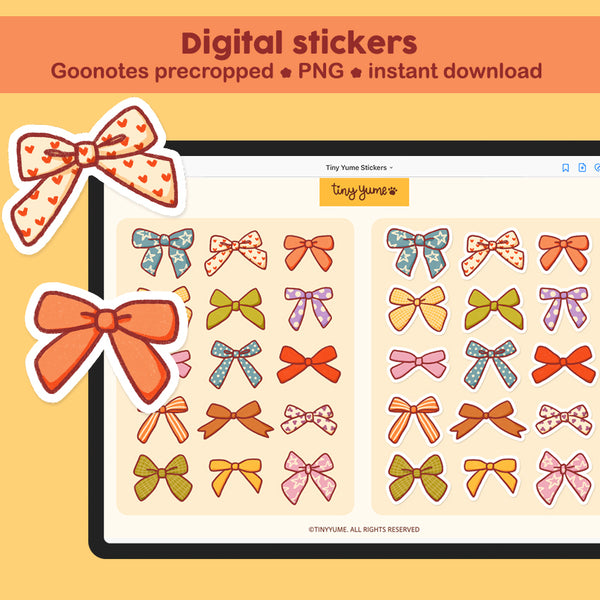 Bow digital stickers, pre-cropped Goodnotes stickers