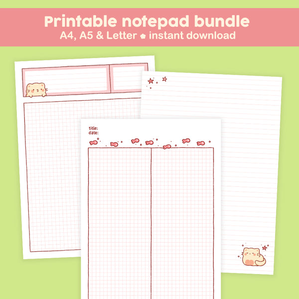 Printable notepad bundle, digital letter paper, printable bullet journal page