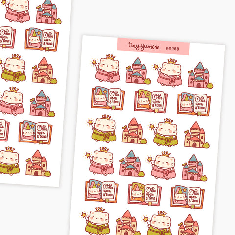 Princess Yume stickers, Once upon a time, books lover sticker sheet