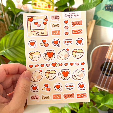 Love Yume stickers, Heart, Cat, Polco Stickers, Deco stickers, Penpal Stickers