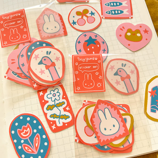 Little things sticker flakes, goose, flowers, bunny, frog, berries die cut stickers