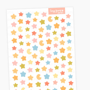 Stars sticker sheet, tiny stickers, moon stickers, Planner Stickers