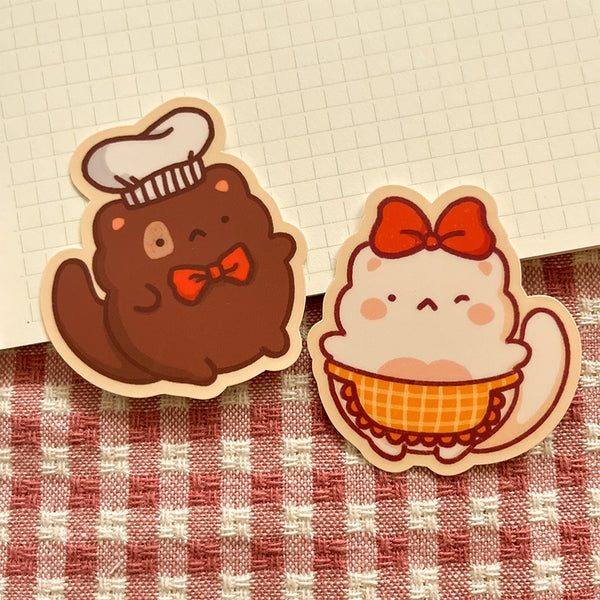 Bakery cat vinyl stickers, cute diecuts