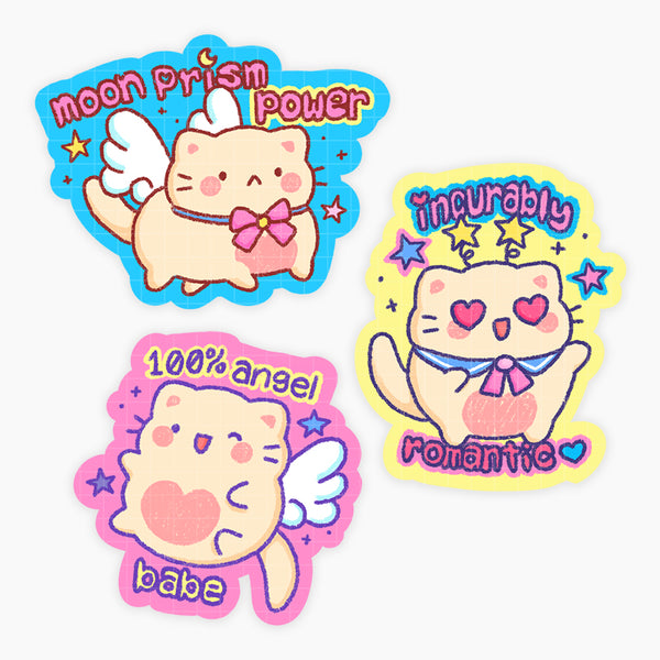 angel moon stickers, moon prism power, romantic, 100% angel babe sticker