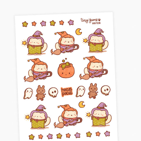 Halloween sticker sheet, ghost stickers, wizard stickers, spooky cute stickers