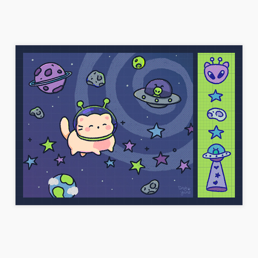 Space Print, wall decor cute print, Cat Print, spacial, cosmic Illustration