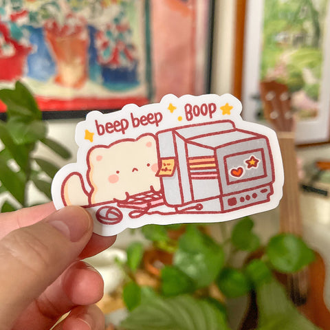 Computer cat vinyl stickers, beep beep boop sticker