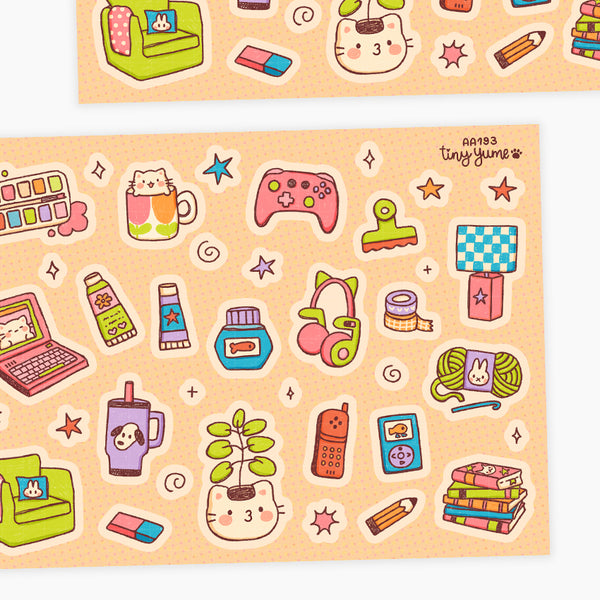 Homebody sticker sheet, artist, video game, hobbies, introvert, coffee stickers