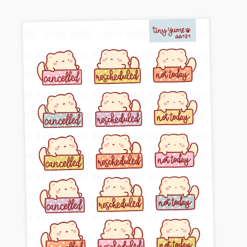 Cancelled Cat Stickers, Rescheduled, Not Today, Cute Planner Stickers