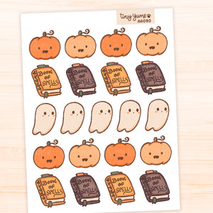Halloween sticker sheet, Ghost, book, pumpkin, Autumn Planner Stickers
