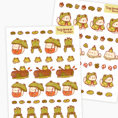 Frog sticker sheet, cat stickers, cute stickers, Polco Stickers