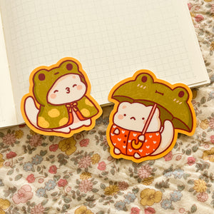 Frog cat vinyl stickers, cute diecuts