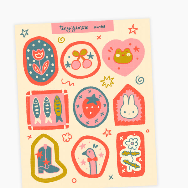 Little things sticker sheet, flower, frog, berries, duck, bunny stickers