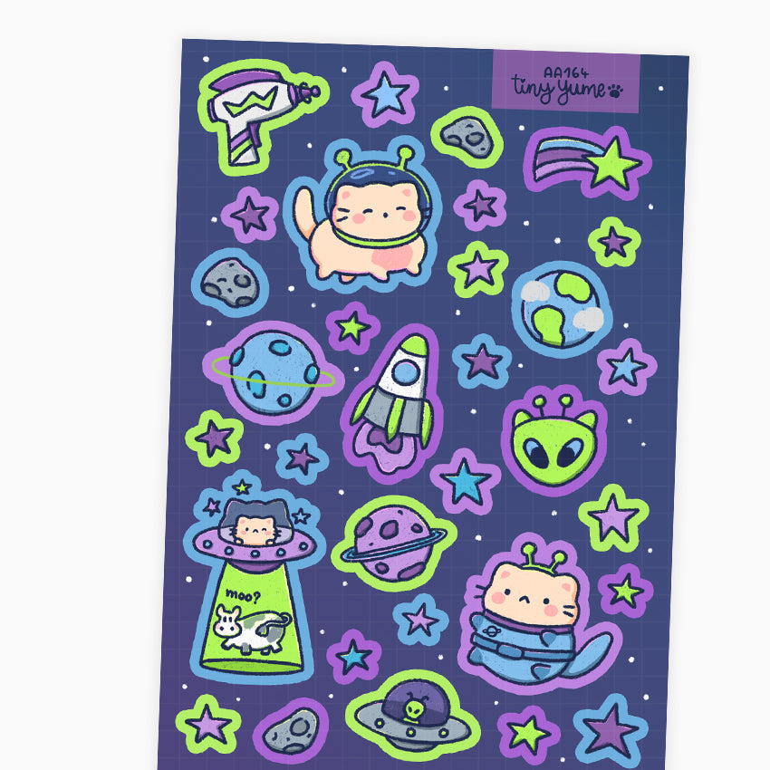 Space stickers, astronaut sticker sheet, cosmic stickers, holographic sticker 