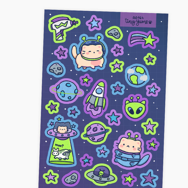 Space stickers, astronaut sticker sheet, cosmic stickers, holographic sticker 