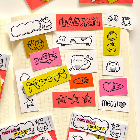 Mini label stickers, retro printer stickers, riso stickers