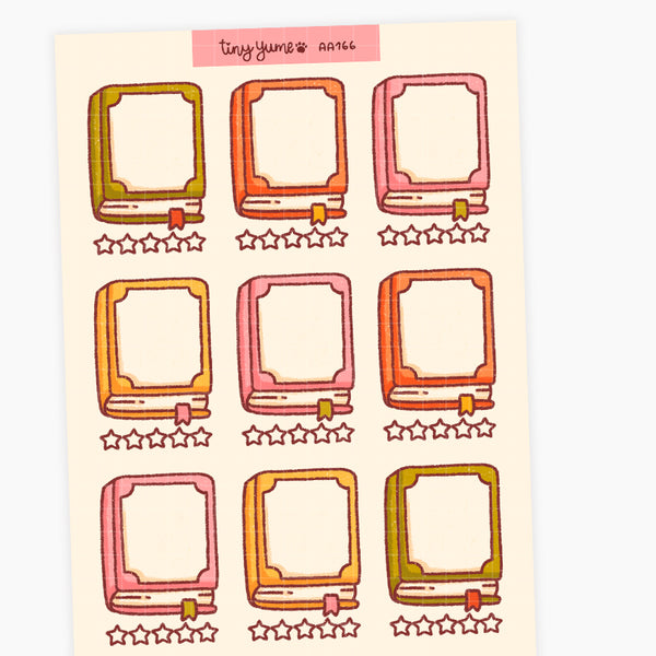 Book tracker sticker sheet, reading stickers