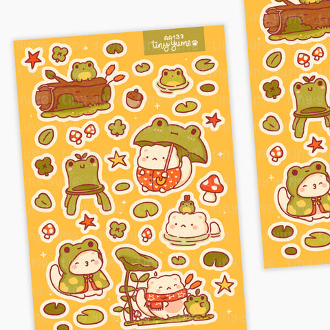 Frog sticker sheet, cat stickers, cute stickers, Polco Stickers