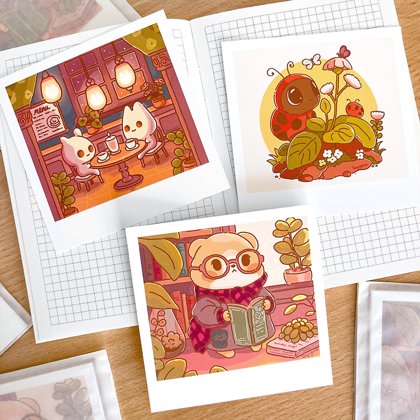 3 Mini Prints set, Bear Print, Ladybug print, Korean Aesthetic print, Cute Illustration