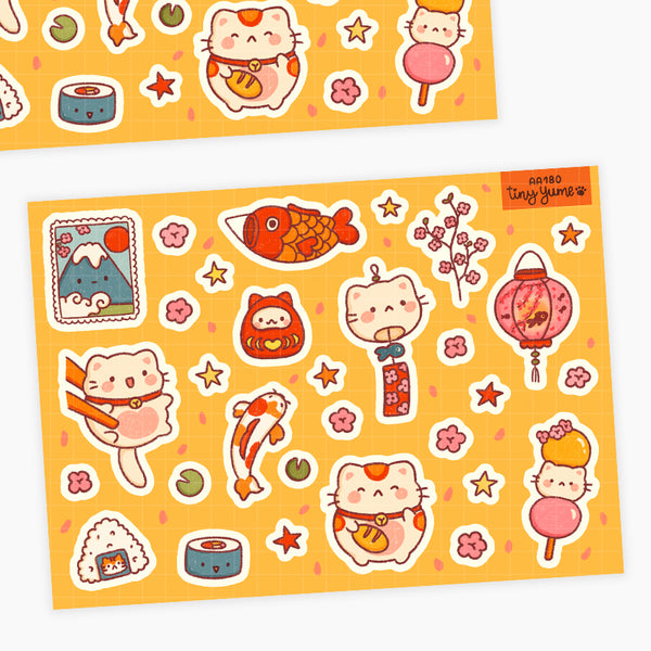 Japan sticker sheet, japanese, koinobori, sakura, sushi, maneki neko
