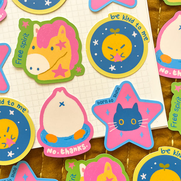 Mood vinyl stickers, poney, cat, star, planet diecut stickers