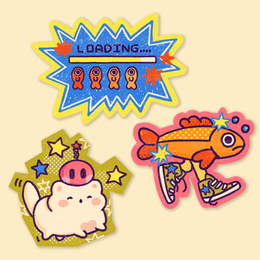 Pop art stickers, retro game stickers, gaming stickers
