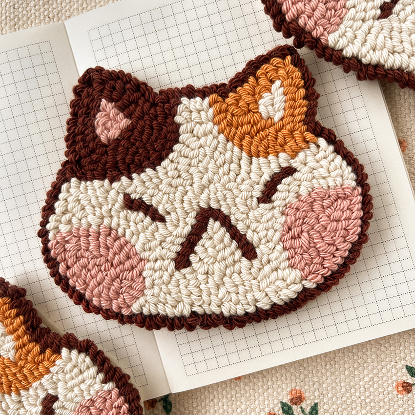 Mad cat punch needle coaster, Cute cat punch needle