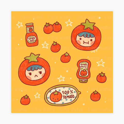 Tomato print, Cute tomato head Print, Mini Print, Wall Decor, Illustration