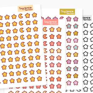 Stars sticker sheet, tiny stickers, moon stickers, Planner Stickers