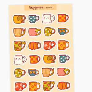 Tea and coffee mugs stickers, coffee tea lover sticker sheet