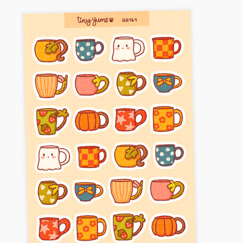 Tea and coffee mugs stickers, coffee tea lover sticker sheet