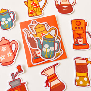 Tea and coffee pots die cuts, Tea and coffee makers embellishments