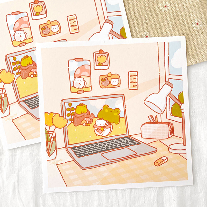 Yume Desk Mini Print, Cat Print, Desk aesthetic, Korean aesthetic print, Cute Mini Print, Cute Wall Decor, Cute Illustration