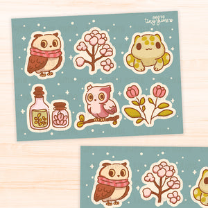 Owl and frog Stickers, Cottagecore stickers, Penpal Stickers, Bullet Journal Cute Stickers